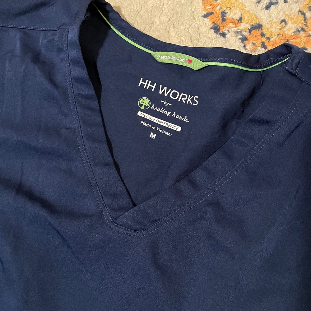 Healing hands medium navy scrub top